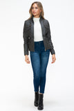 YMI Removable Faux Layered Multi-Pocket Jacket with Fuzzy Hood 