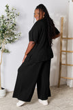 Double Take Full Size Round Neck Slit Top and Pants Set 