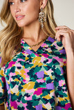 Double Take Full Size Printed V-Neck Short Sleeve Side Slit Top 