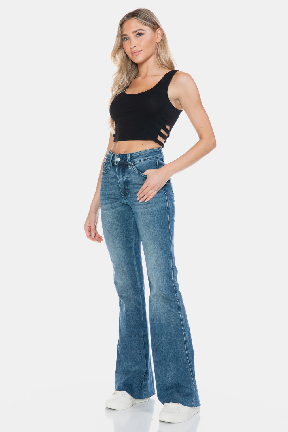 Judy Blue Full Size Tummy Control Cut Hem Flare Jeans 