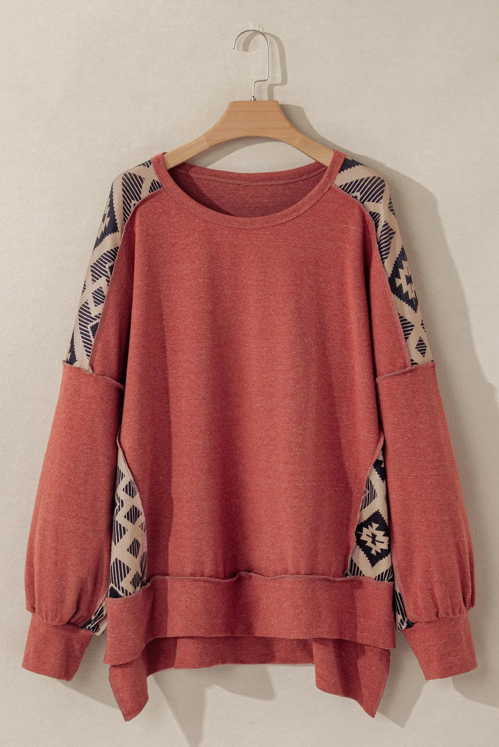 Plus Size Geometric Round Neck Long Sleeve Sweatshirt 