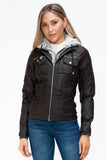 YMI Removable Faux Layered Multi-Pocket Jacket with Fuzzy Hood 