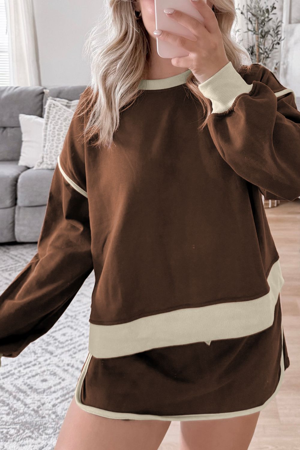 Contrast Trim Round Neck Top and Skort Set 