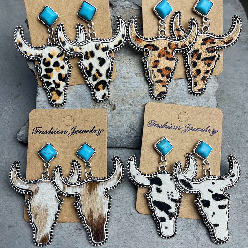Bull Shape Turquoise Dangle Earrings 