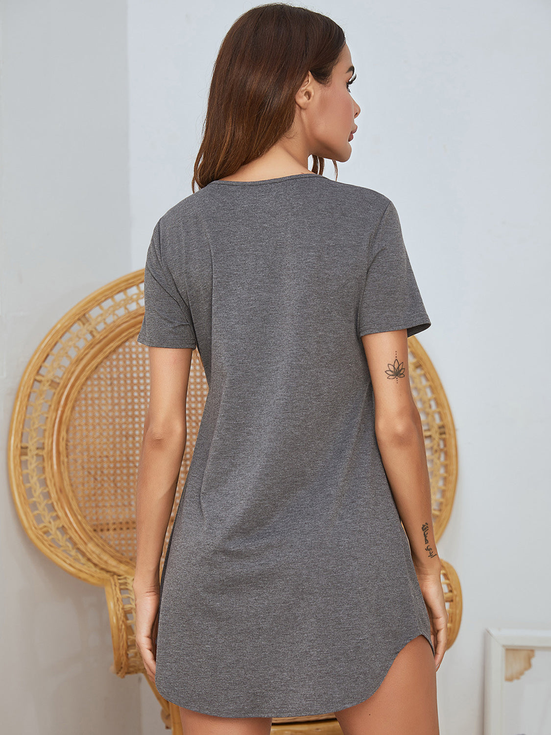 V-Neck Short Sleeve Lounge Dress 