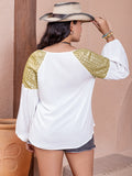 Plus Size Sequin Tie Neck Dropped Shoulder Blouse 