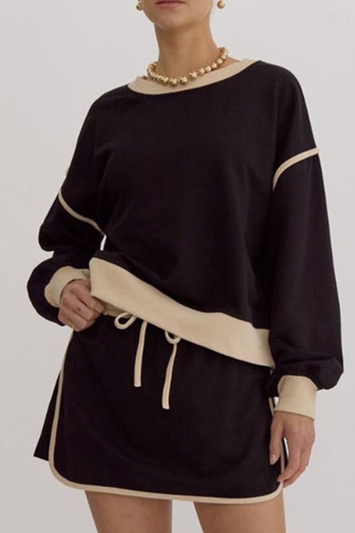 Contrast Trim Round Neck Top and Skort Set 