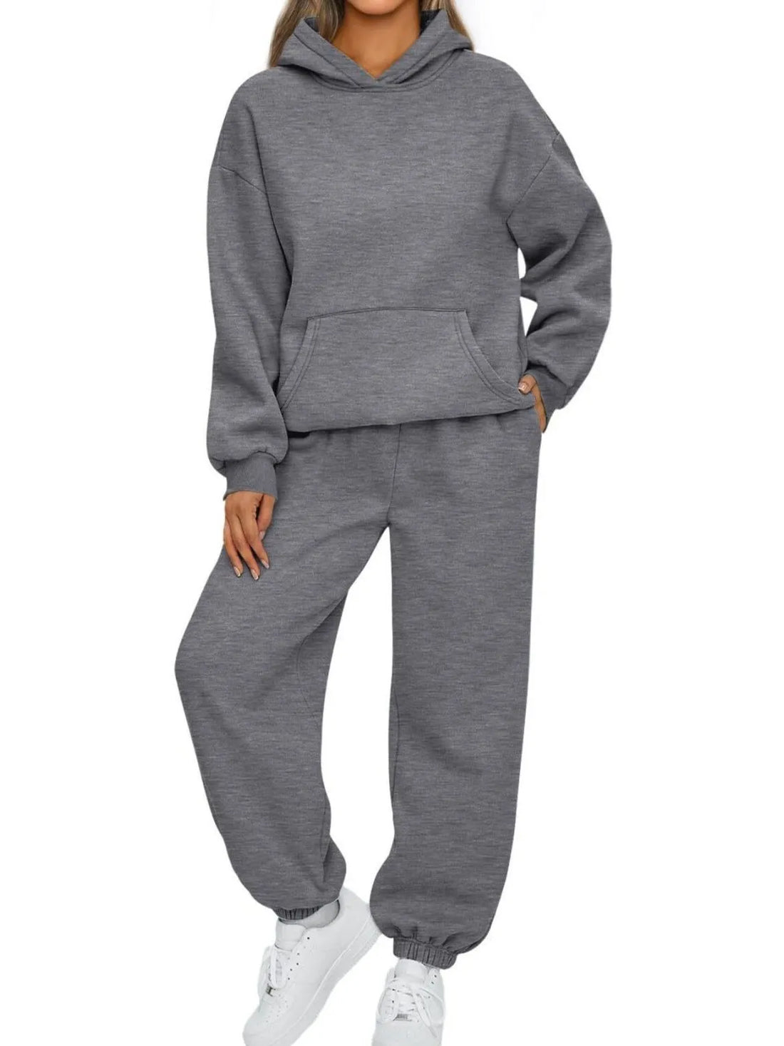 Full Size Kangaroo Pocket Hoodie and Joggers Set Plus Size Two Piece Dresses