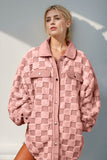 Double Take Button Up Fuzzy Checkered Shacket 