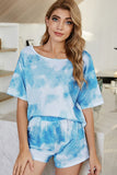 Shiny Tie-Dye Boat Neck Top and Shorts Lounge Set 