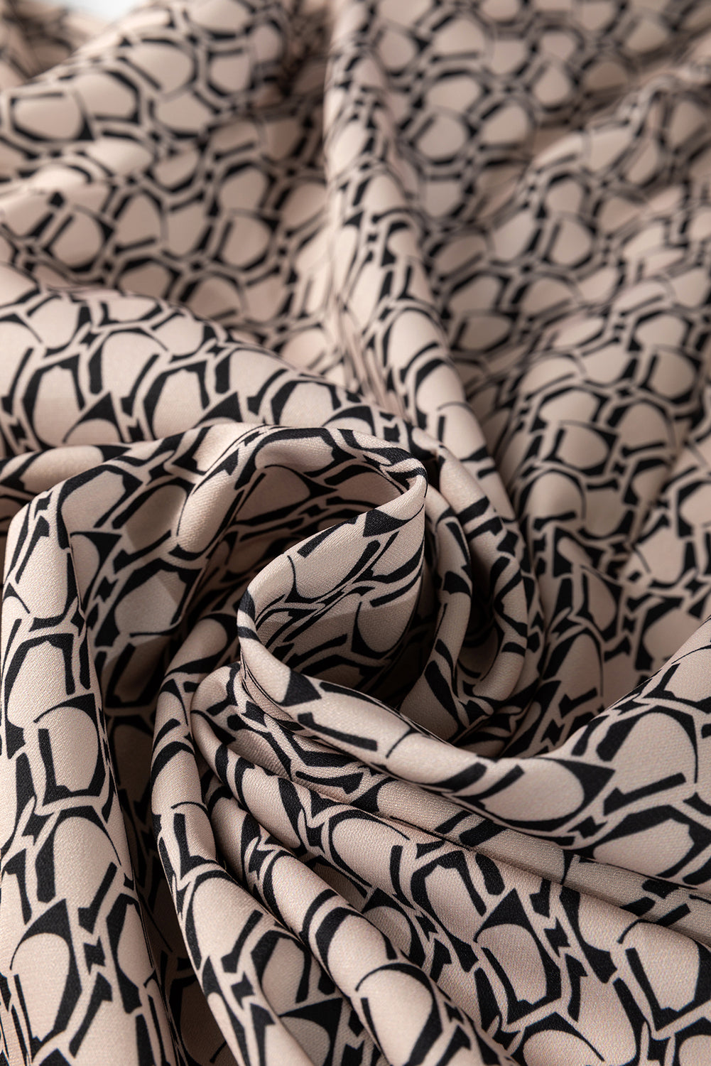 Khaki Geometric Print Notched Neck Puff Sleeve Blouse Tops/Blouses & Shirts