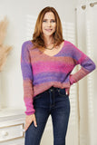 Angel Wings Multicolored Rib-Knit V-Neck Knit Pullover 