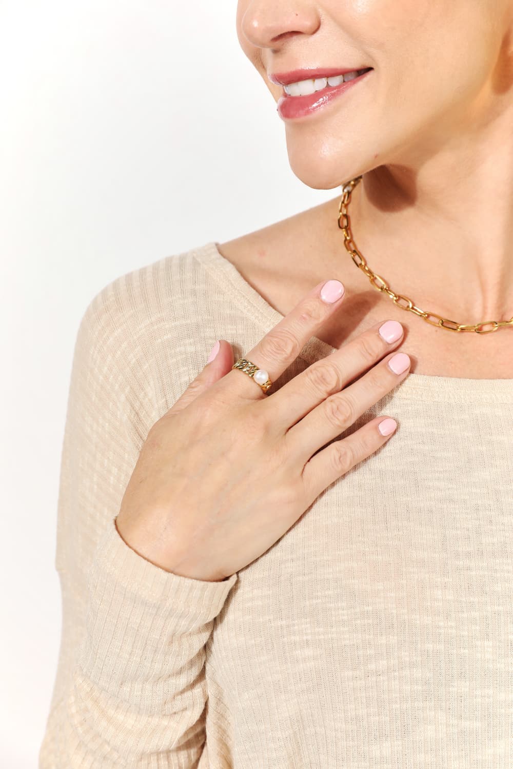 Adored Pearl Stainless Steel Open Ring 