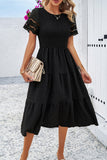 Devine Smocked Round Neck Short Sleeve Midi Dress 