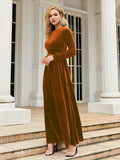 Tie Front Round Neck Long Sleeve Maxi Dress Dresses