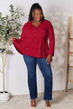Double Take Half Button Long Sleeve Ruffle Hem Blouse 