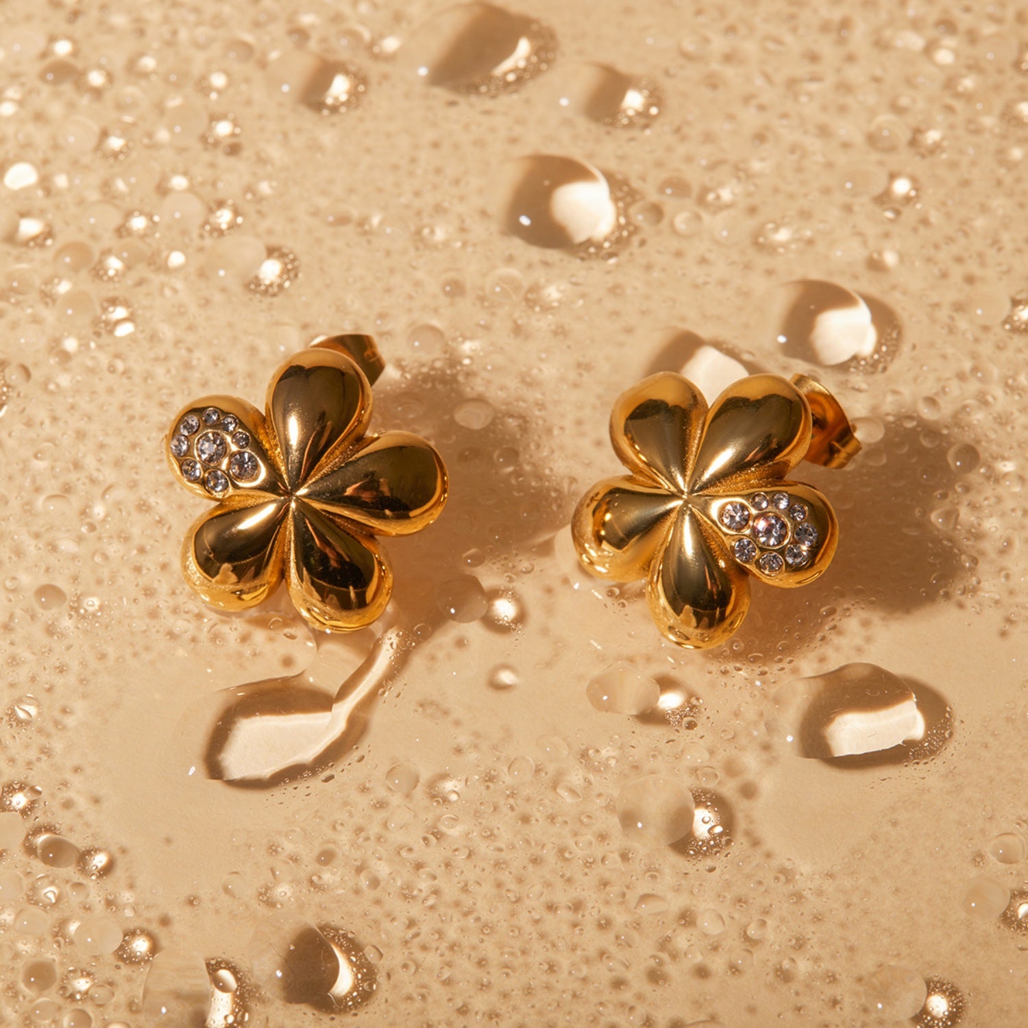 Inlaid Zircon Stainless Steel Flower Earrings 