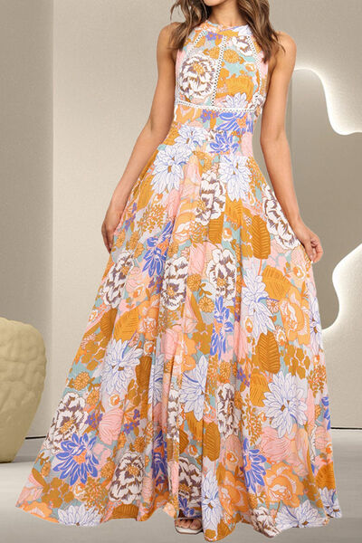 Tied Printed Grecian Sleeveless Maxi Dress Dresses