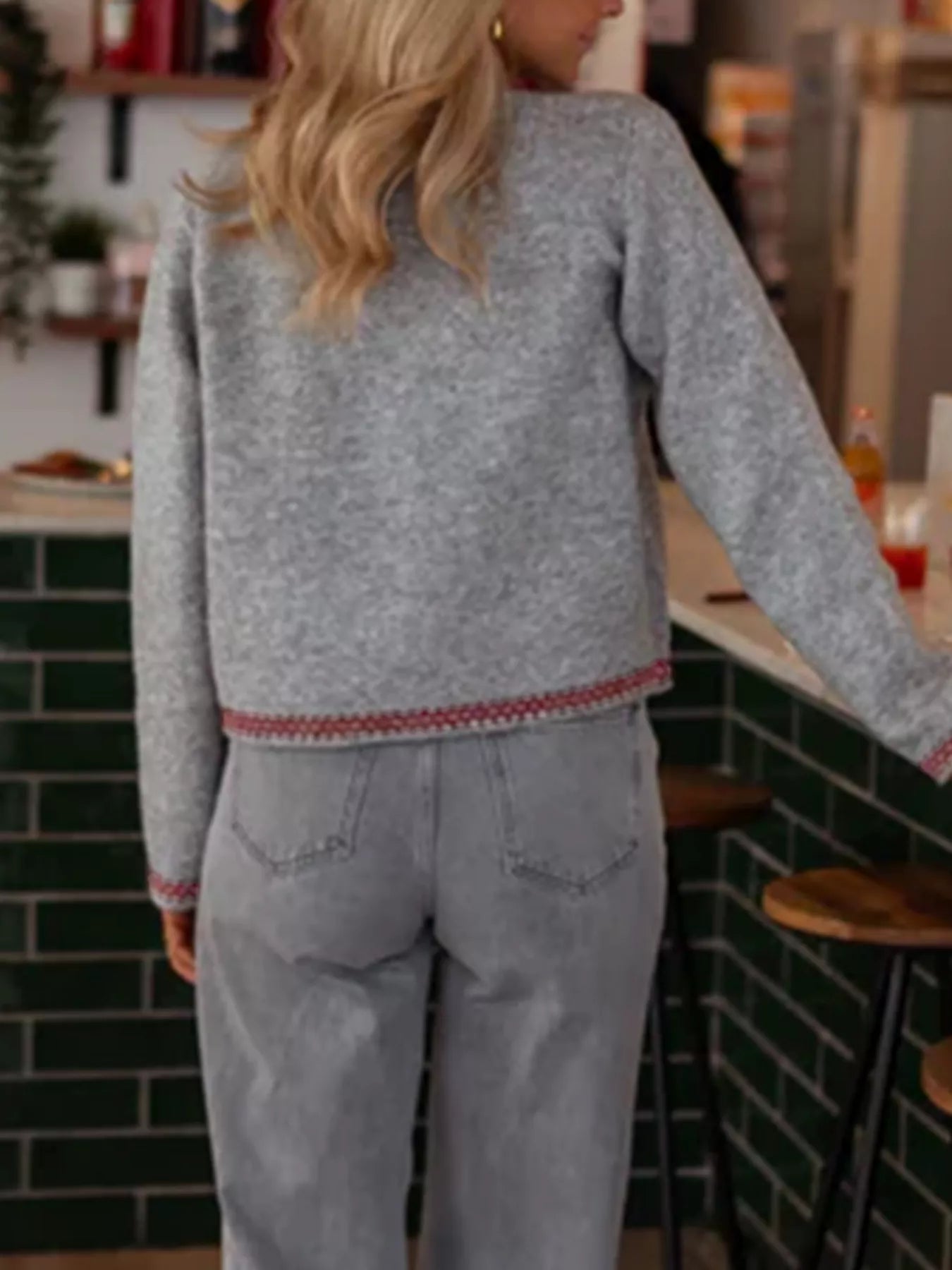 Contrast Trim Button Up Cardigan 