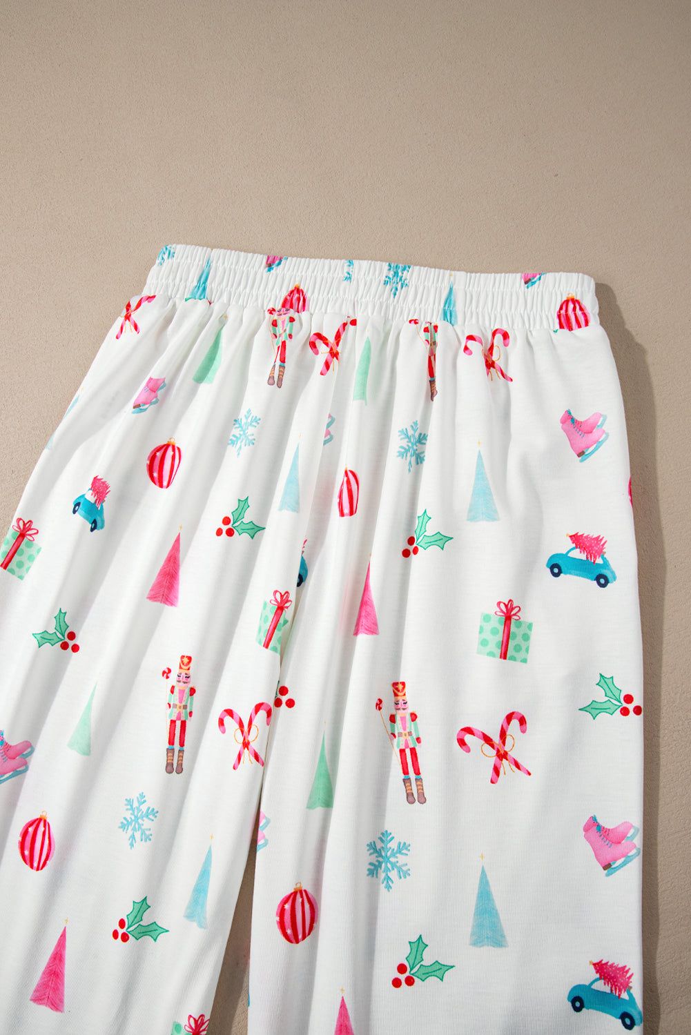 Christmas Printed Collared Neck Top and Pants Lounge Set 