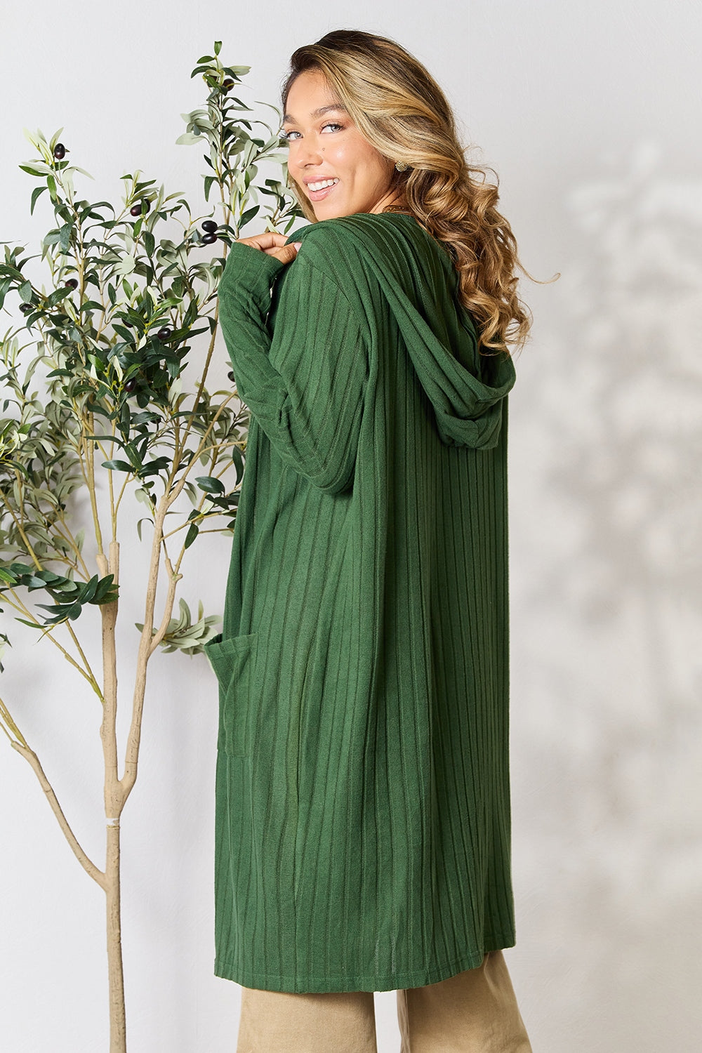Basic Bae Full Size Hooded Sweater Cardigan 