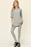 Double Take Full Size Round Neck Dropped Shoulder T-Shirt and Leggings Set 