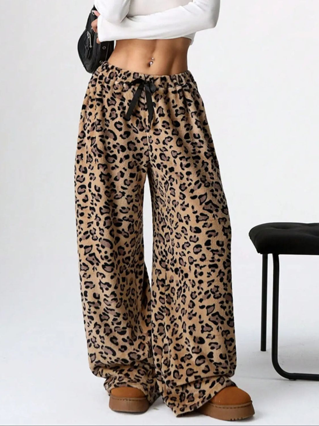 Leopard Wide Leg Plush Pants 