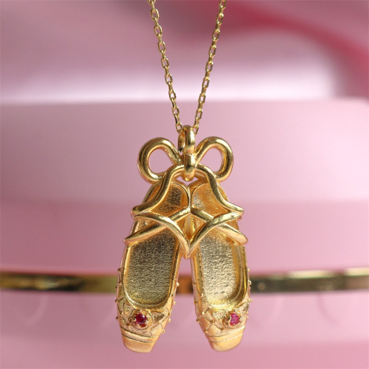 Copper Ballet Shoe Pendant Necklace 