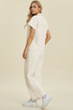 Double Take Full Size Collared Neck Short Sleeve Top and Pants Set 