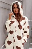 Fuzzy Heart Zip Up Hooded Lounge Jumpsuit Lingerie & Nightwear