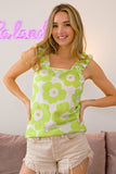 BiBi Floral Waffle Ruffled Tank 