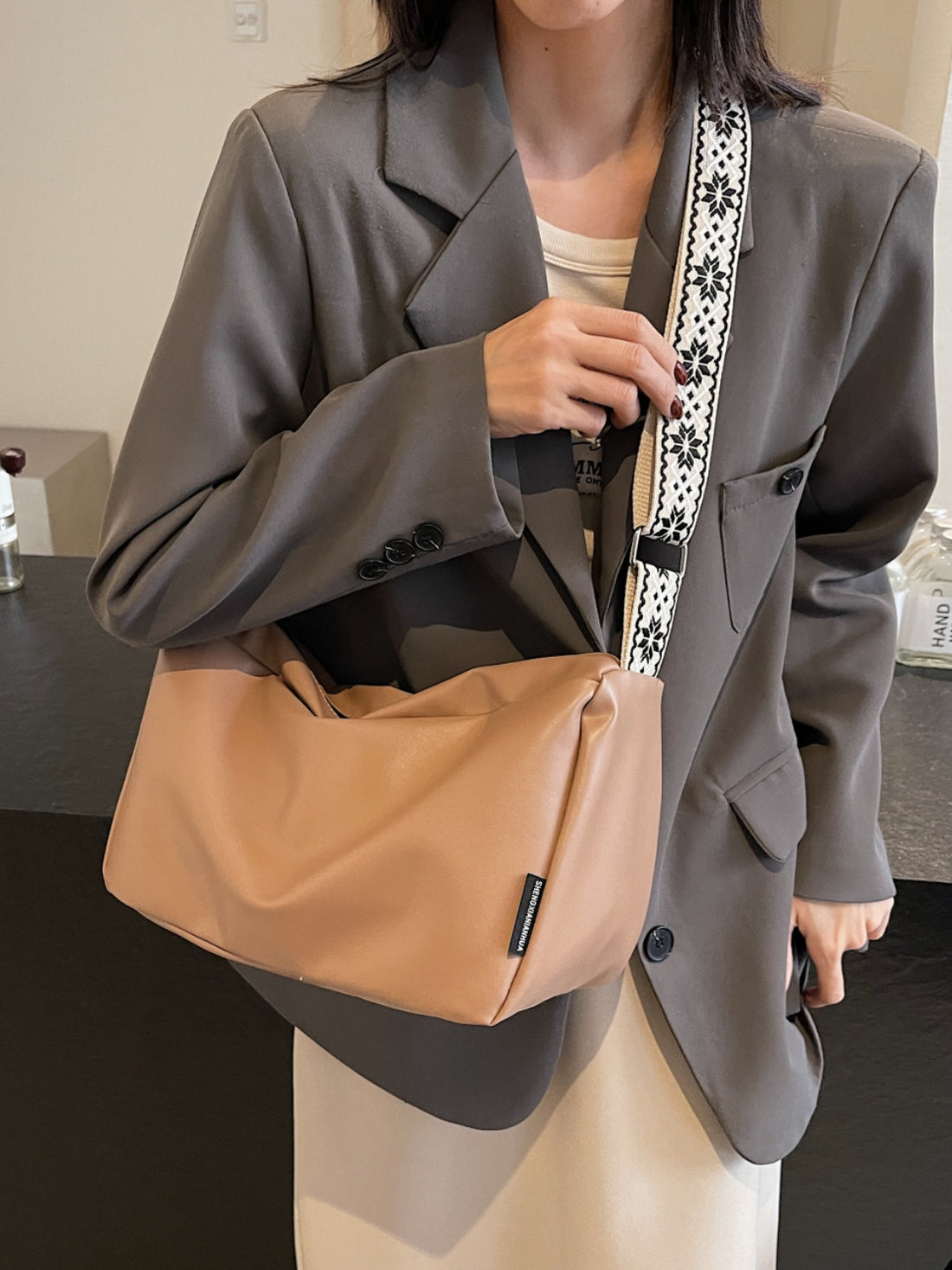 PU Leather Adjustable Strap Crossbody Bag 