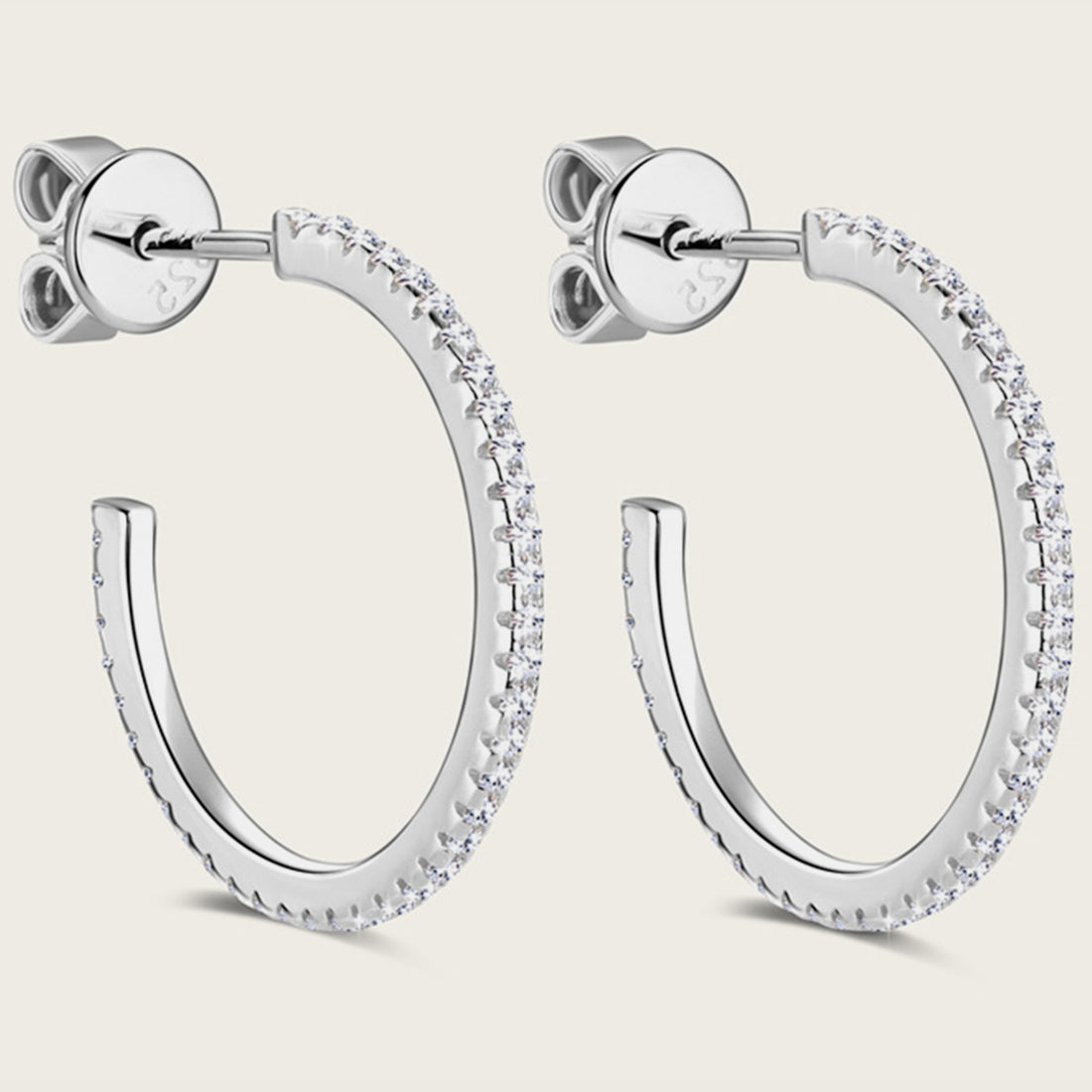Inlaid Moissanite 925 Sterling Silver C-Hoop Earrings 