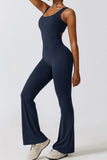 Basic Bae Cutout Ruched Bootcut Sleeveless Active Jumpsuit 