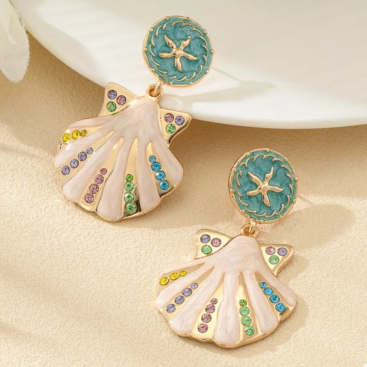 Rhinestone Shell Dangle Earrings 