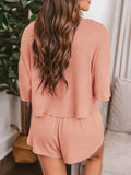 Waffle Knit Top and Shorts Lounge Set Lingerie & Nightwear