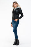YMI Removable Faux Layered Multi-Pocket Jacket with Fuzzy Hood 