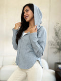 Culture Code Full Size Ribbed Zip Up Drawstring Hooded Jacket 
