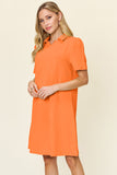 Double Take Full Size Texture Collared Neck Short Sleeve Dress 