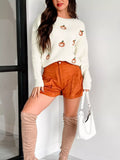 Halloween Pumpkin Embroidered Round Neck Long Sleeve Sweater 