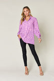 Double Take Full Size Printed Smocked Long Sleeve Blouse 