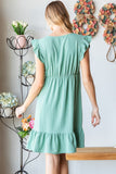 Heimish Full Size Short Sleeve V Neck Ruffled Hem Dress 