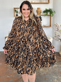 Double Take Full Size Printed Ruffle Hem Long Sleeve Dress Dresses