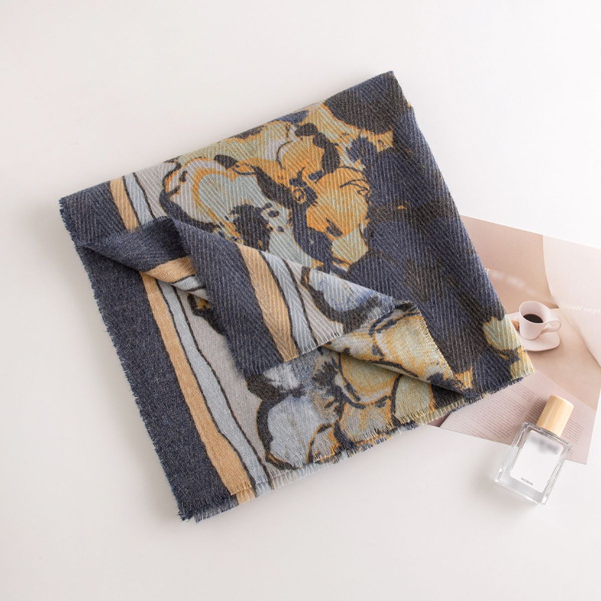 Printed Raw Hem Polyester Scarf 
