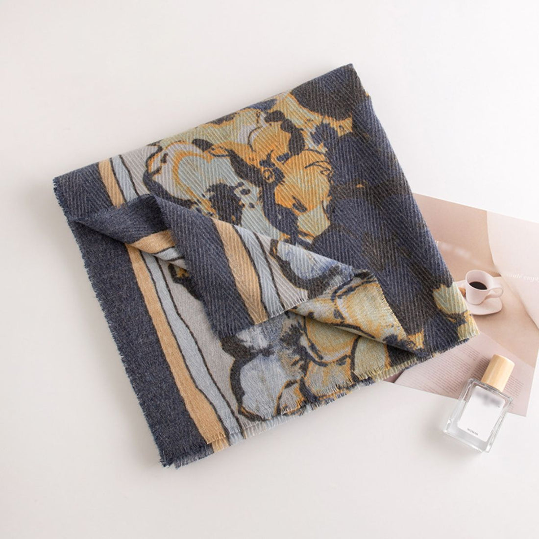 Printed Raw Hem Polyester Scarf 
