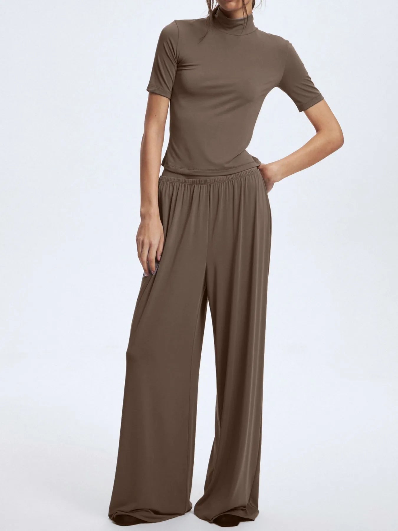 Mock Neck Short Sleeve Top and Pants Set Two Piece Dresses