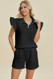 Double Take Full Size Texture Flounce Sleeve Top and Shorts Set 