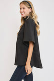 Umgee Bow Tie Back Mock Neck Half Sleeve Blouse 