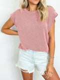 Lovelet Textured Round Neck Cap Sleeve Blouse 