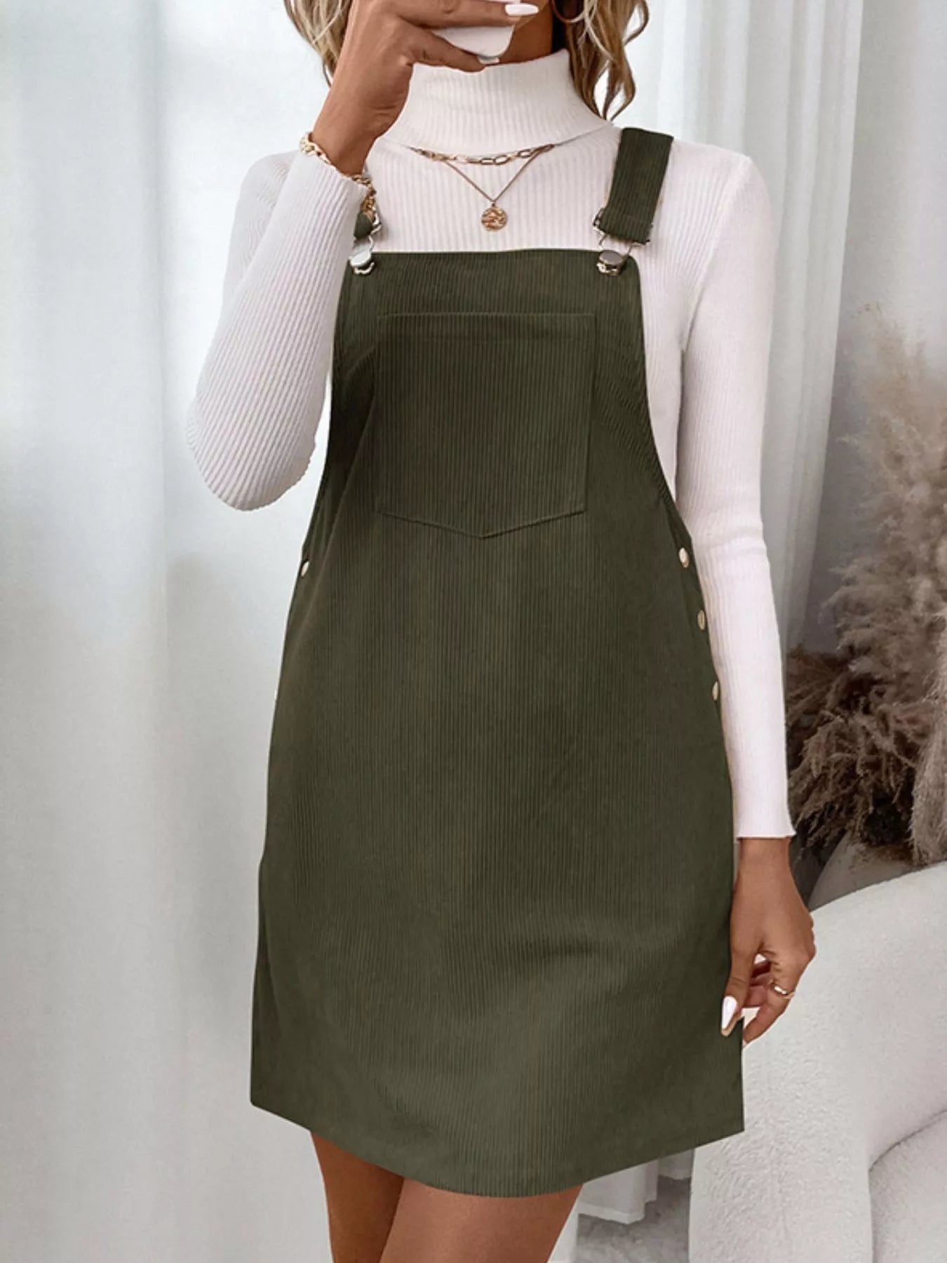 Corduroy Overall Mini Dress with Adjustable Straps 